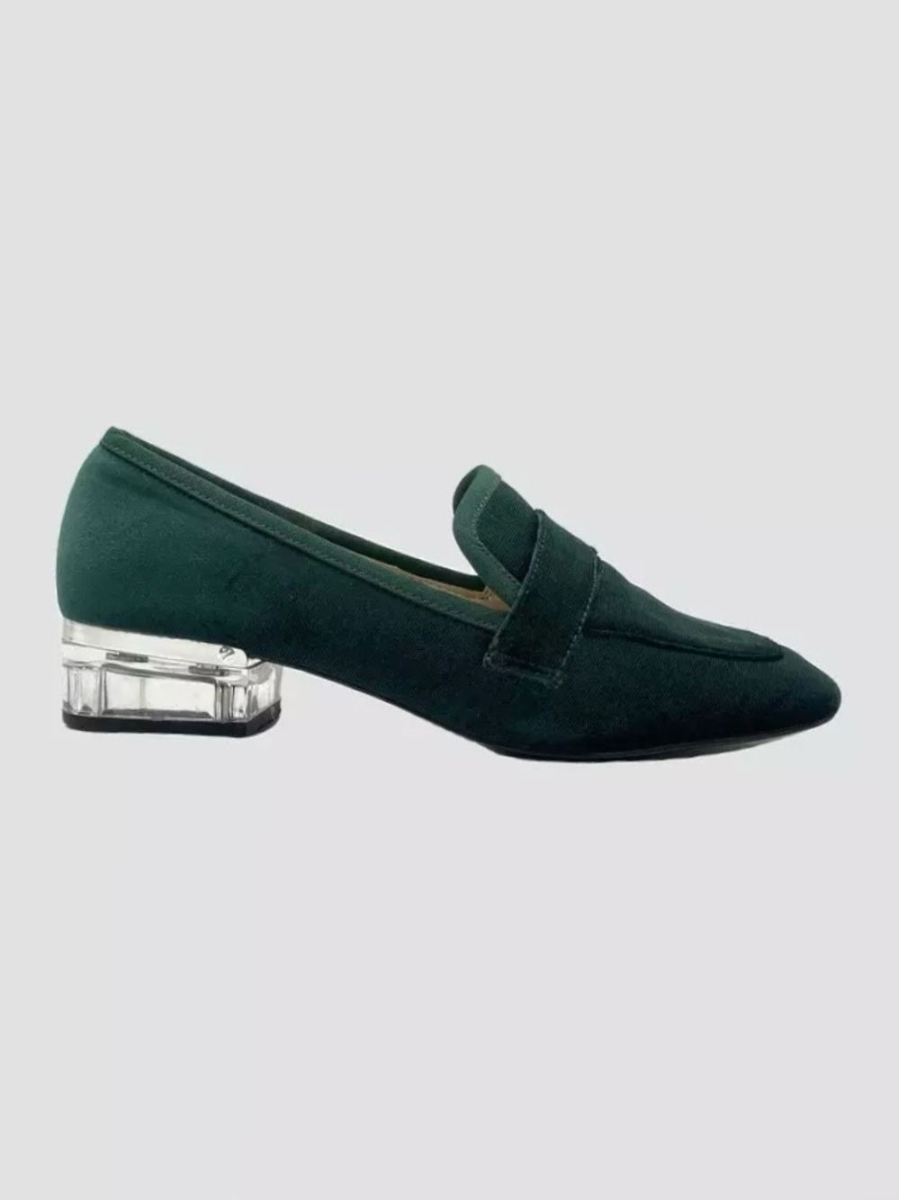 Nine West Green Velvet Penny Loafer With 1.75” Acrylic Heel (Christmas Holiday)